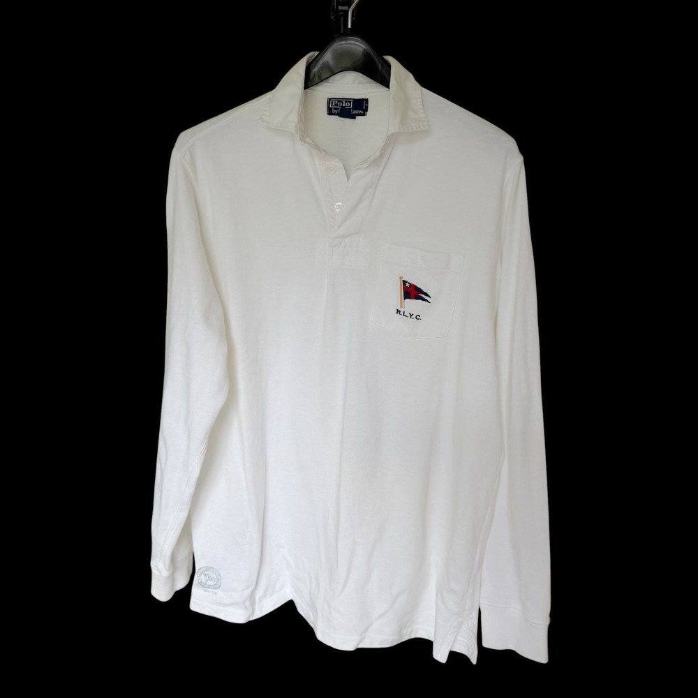 90's Polo Ralph Lauren RLYC Yacht Club Rugby Shirt Med Long Sleeve Distressed